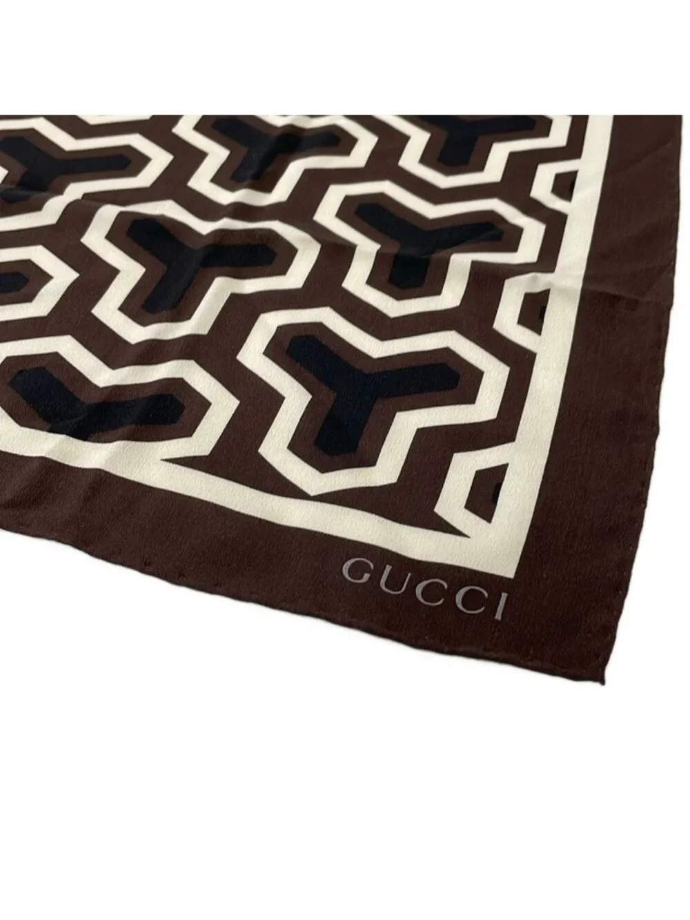 Gucci Scarf Dark Brown Ivory Navy